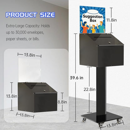 13.8" Lockable Acrylic Ballot Box with Stand & Wheels (2 Styles) - CrazyAnt