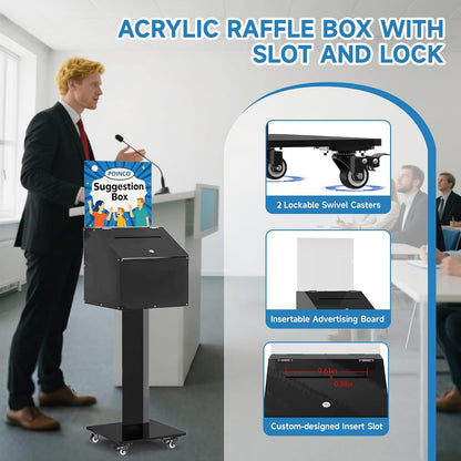13.8" Lockable Acrylic Ballot Box with Stand & Wheels (2 Styles) - CrazyAnt