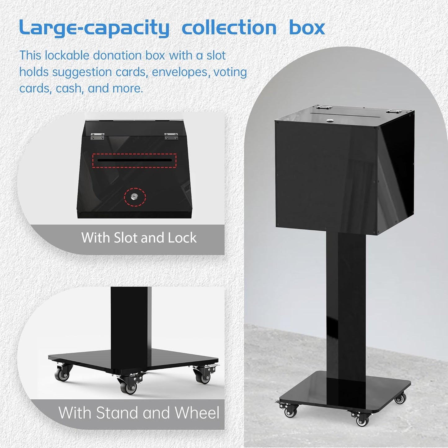13.8" Lockable Acrylic Ballot Box with Stand & Wheels (2 Styles) - CrazyAnt