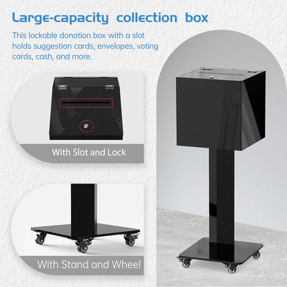 13.8" Lockable Acrylic Ballot Box with Stand & Wheels (2 Styles) - CrazyAnt