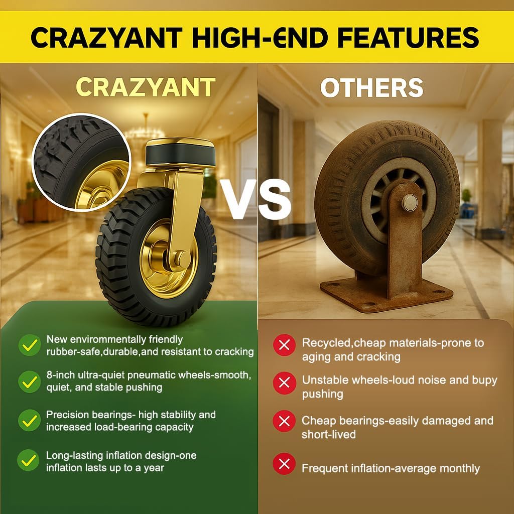 1500 lbs Baggage Cart – Rustproof Steel Frame & 8" Quiet Gold Wheels - CrazyAnt