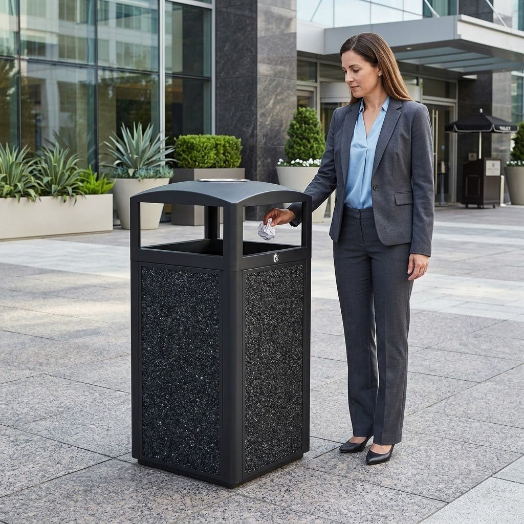 40 Gallon Commercial Outdoor Trash Can with Ashtray & Lock - CrazyAnt