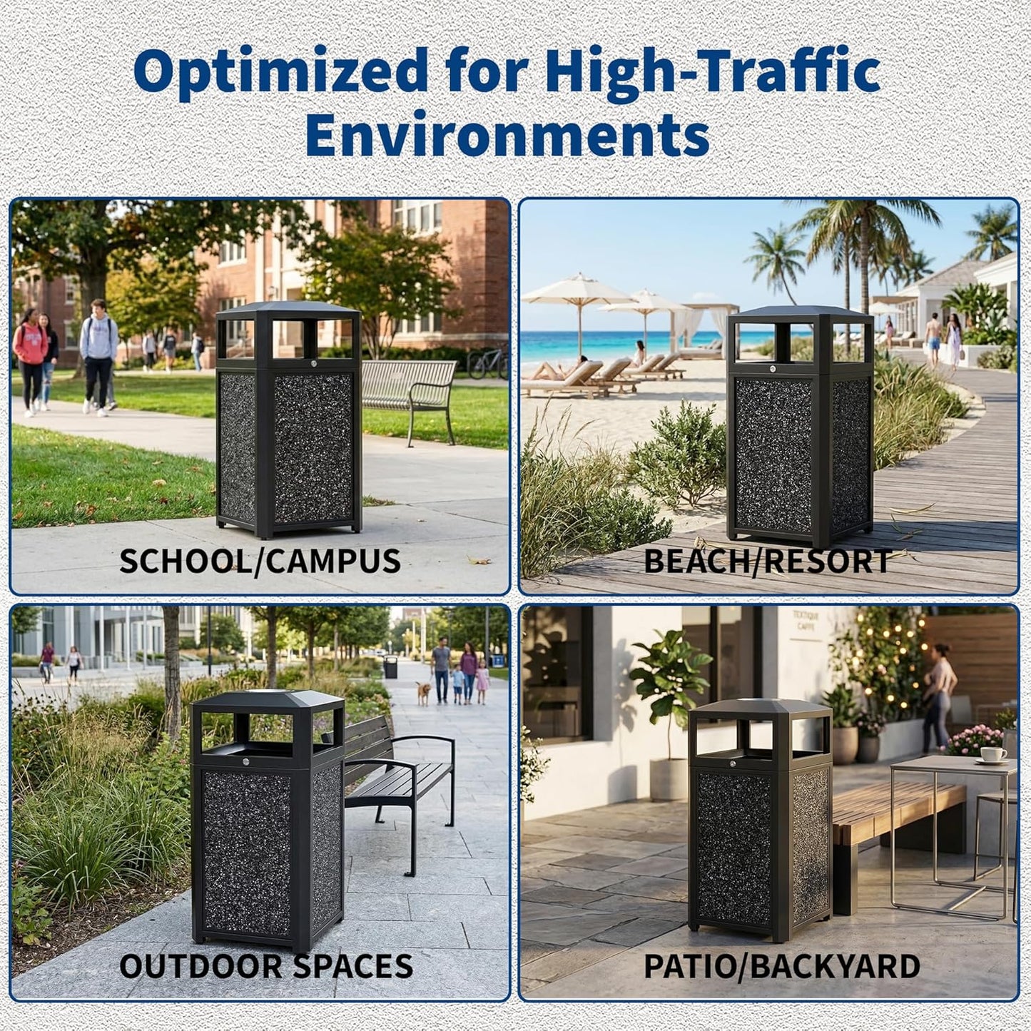 40 Gallon Commercial Outdoor Trash Can with Ashtray & Lock - CrazyAnt
