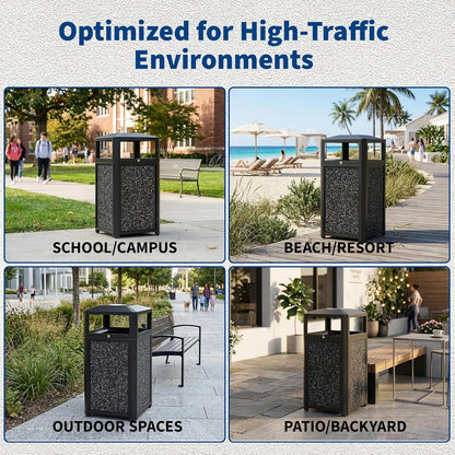 40 Gallon Commercial Outdoor Trash Can with Ashtray & Lock - CrazyAnt