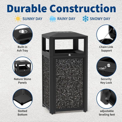 40 Gallon Commercial Outdoor Trash Can with Ashtray & Lock - CrazyAnt