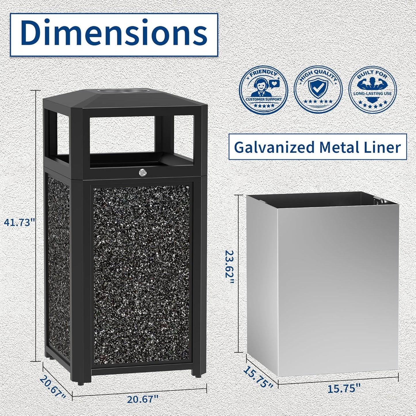 40 Gallon Commercial Outdoor Trash Can with Ashtray & Lock - CrazyAnt