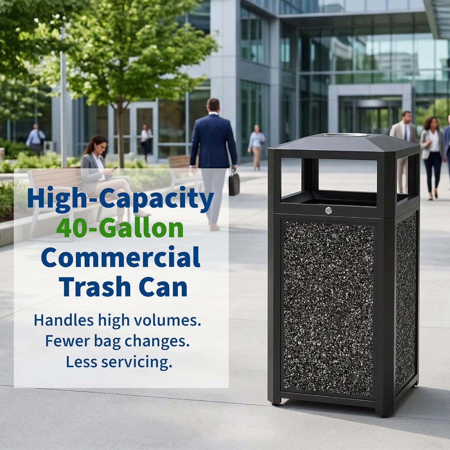 40 Gallon Commercial Outdoor Trash Can with Ashtray & Lock - CrazyAnt