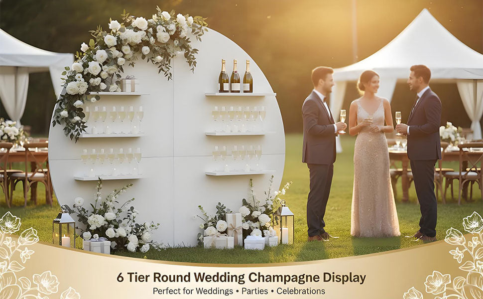 Champagne wall at the end of an event before glassware and décor are removed