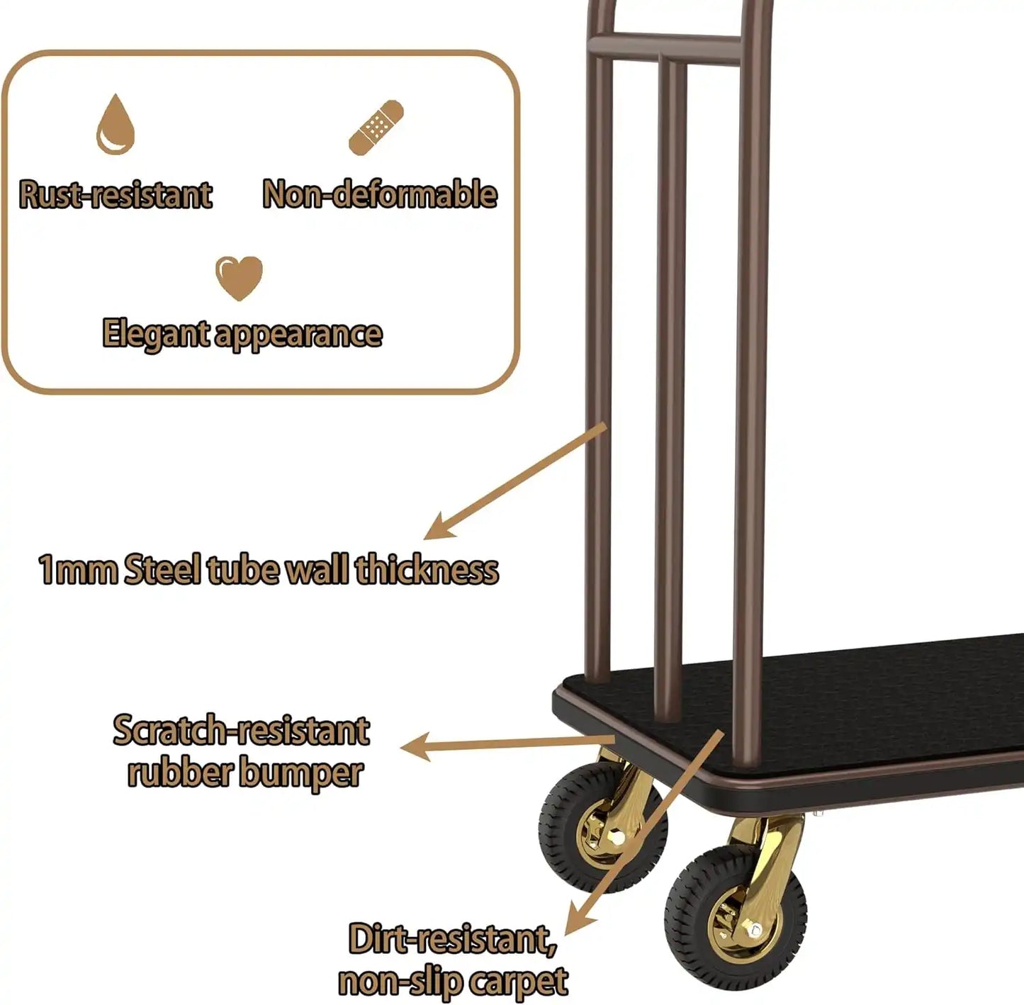 600 lbs Stainless Steel Hotel Trolley Cart – Round Top - CrazyAnt
