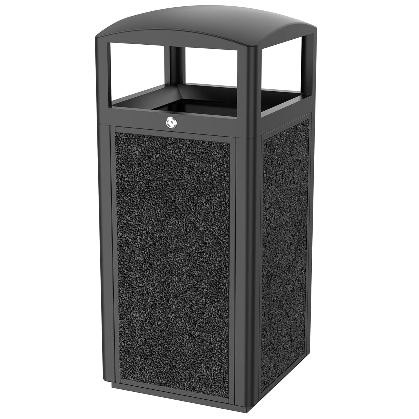 Outdoor Trash Can with Lid – Sturdy Stone-Finish Metal Garbage Bin, Weatherproof, Removable Liner for Parks & Public Spaces