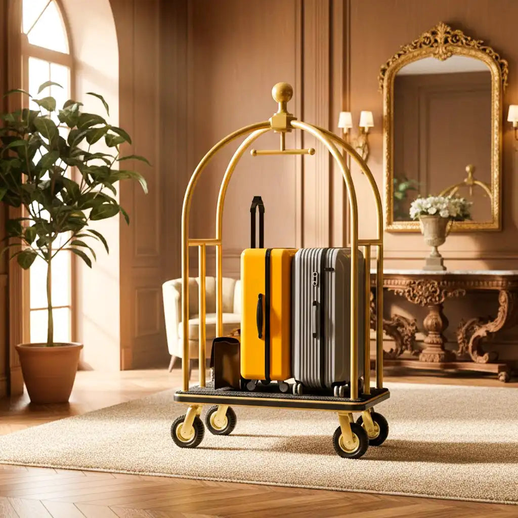 Elegant birdcage style hotel luggage trolley from CrazyAnt hotel equipment supplier for luxury hotel lobbies and resorts