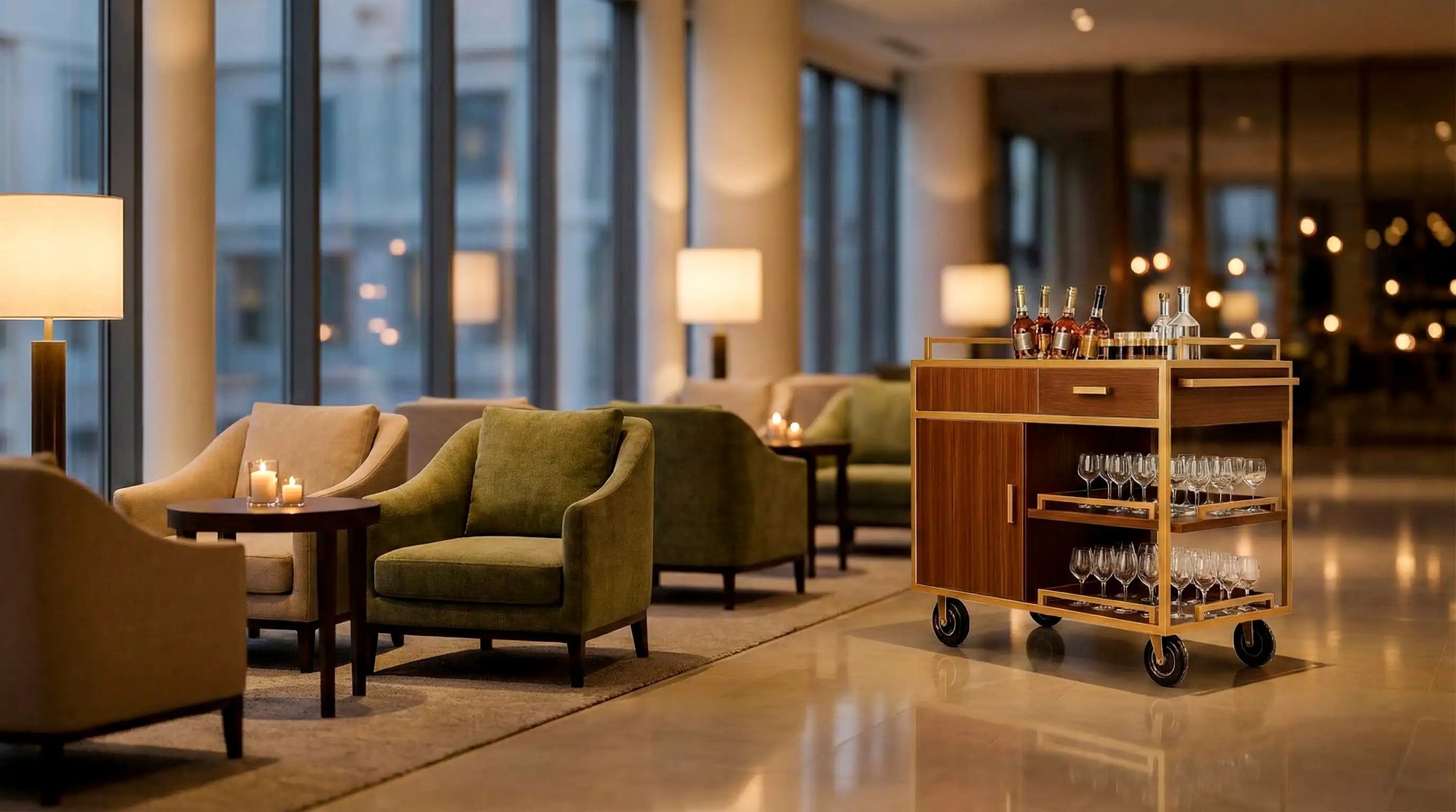 Professional hotel service trolley from CrazyAnt hotel equipment supplier for luxury lobby and hospitality procurement