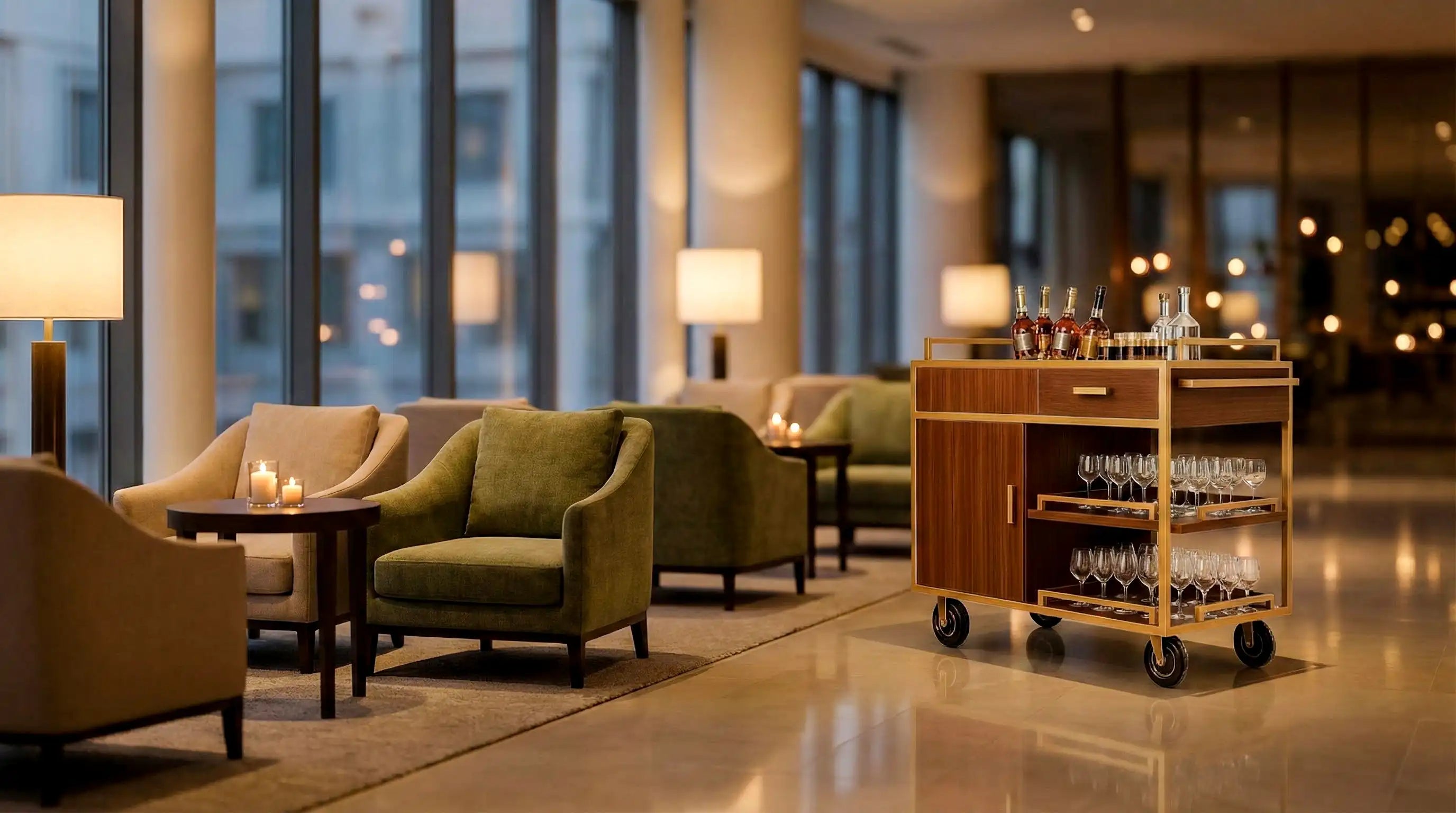 Professional hotel service trolley from CrazyAnt hotel equipment supplier for luxury lobby and hospitality procurement