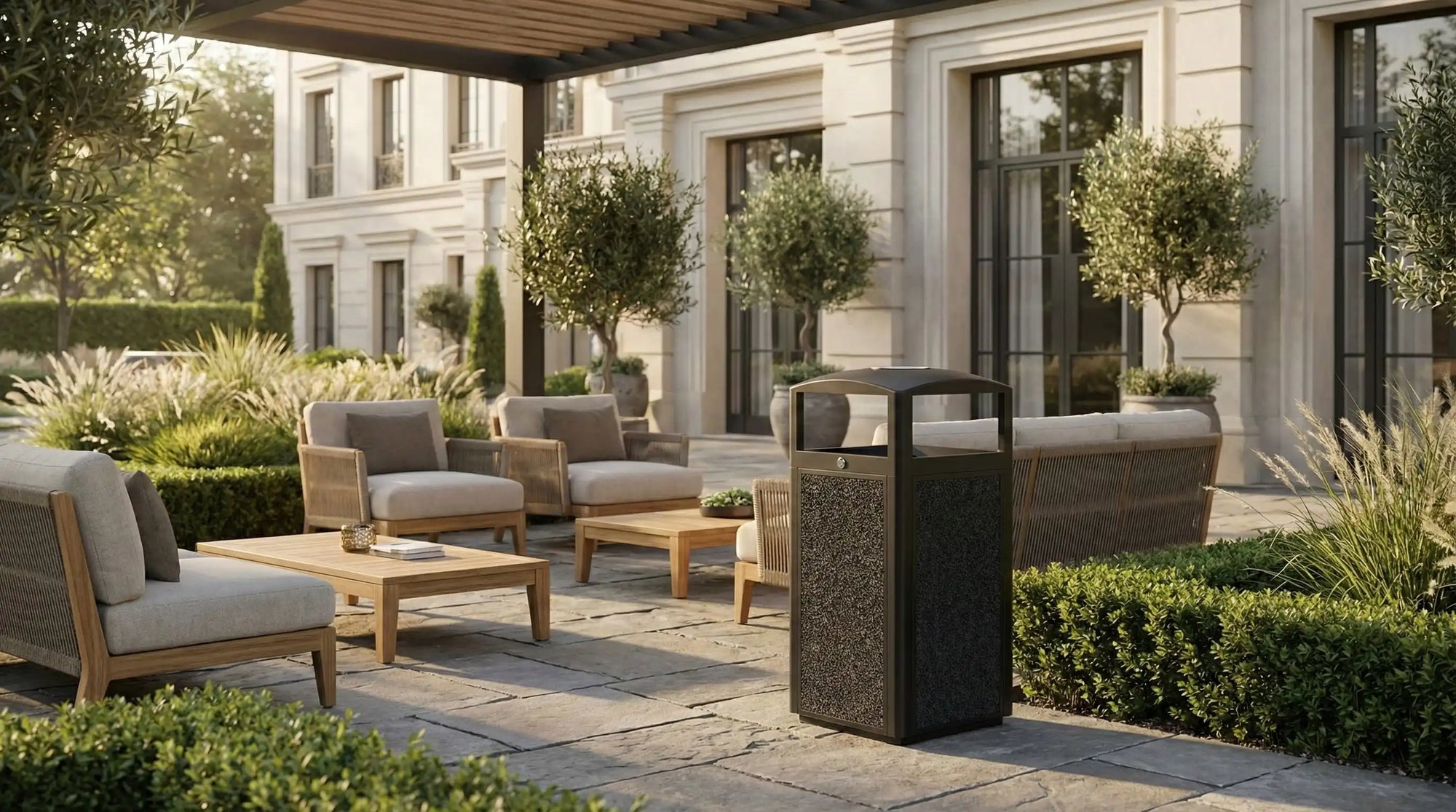 Premium hotel outdoor waste bin from CrazyAnt hotel supplies suppliers for luxury hotel terrace and patio areas, professional hotel procurement solutions for hospitality waste management equipment