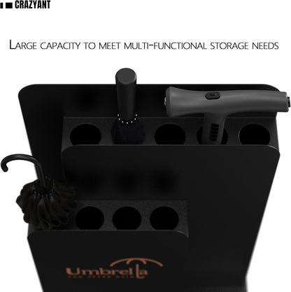 Close-up view of umbrella stand showing large capacity multi-functional storage design with multiple umbrella slots for commercial use