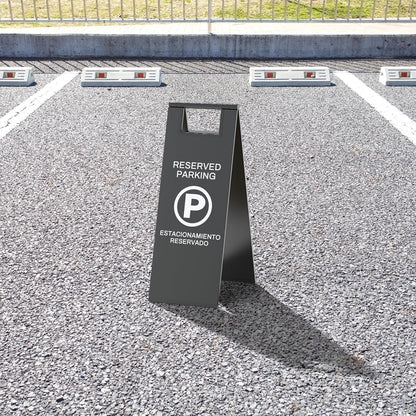 Reserved parking a-frame floor sign positioned in marked parking space showing effective parking management solution for businesses