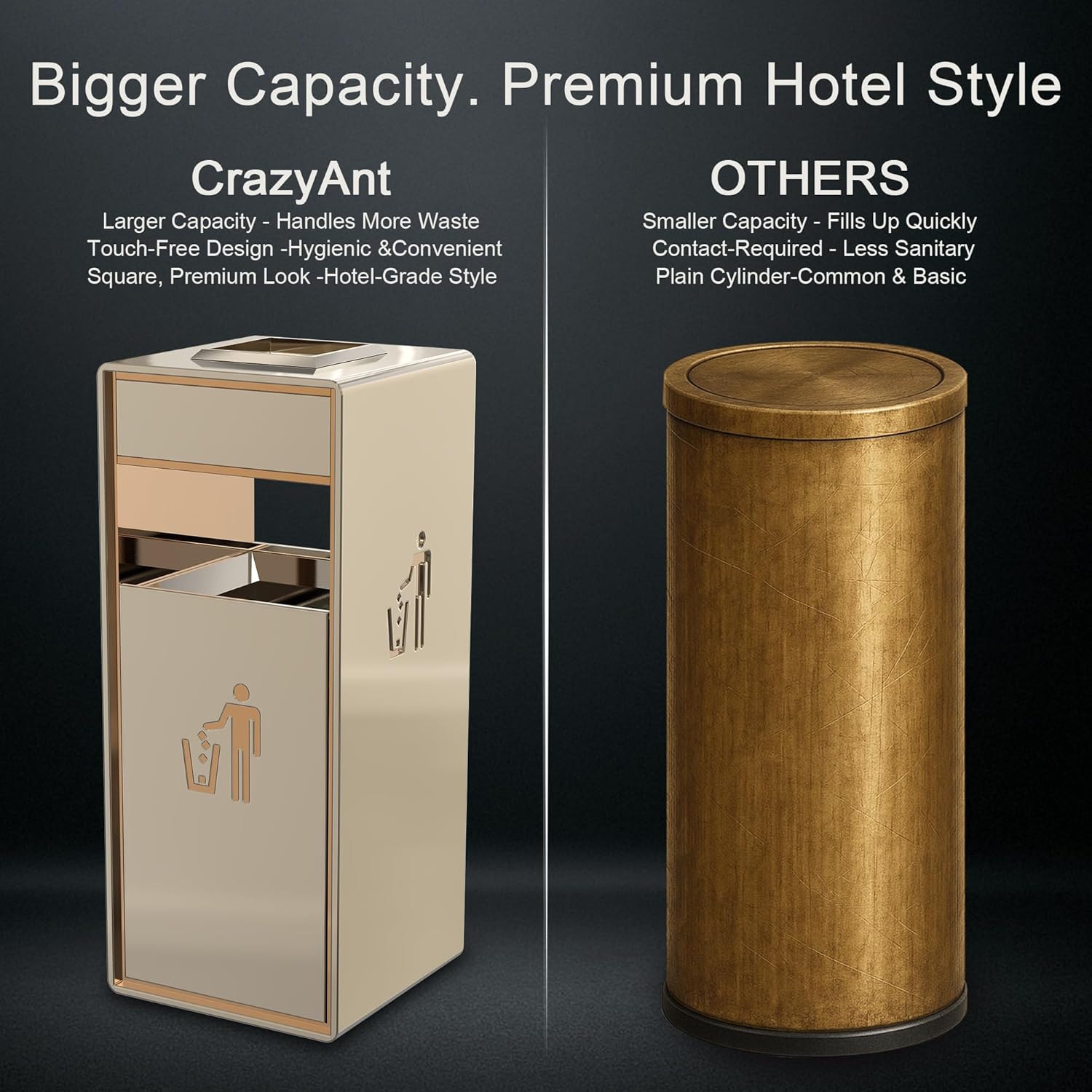  Steel trash cans outdoor comparison showing lockable trash container with larger capacity versus standard cylindrical bin