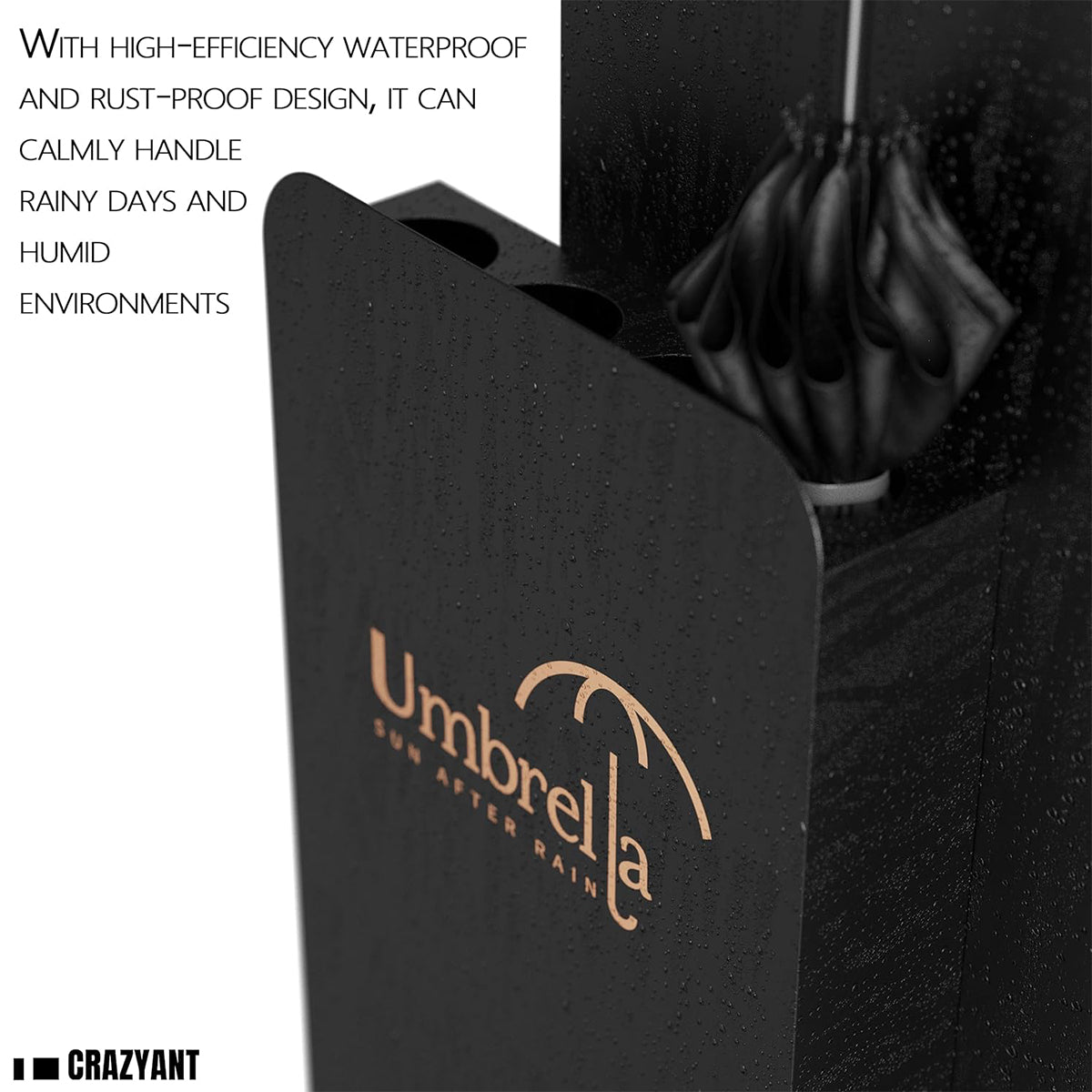 Umbrella stand with high-efficiency waterproof and rust-proof design handling wet umbrellas in rainy weather conditions for commercial use