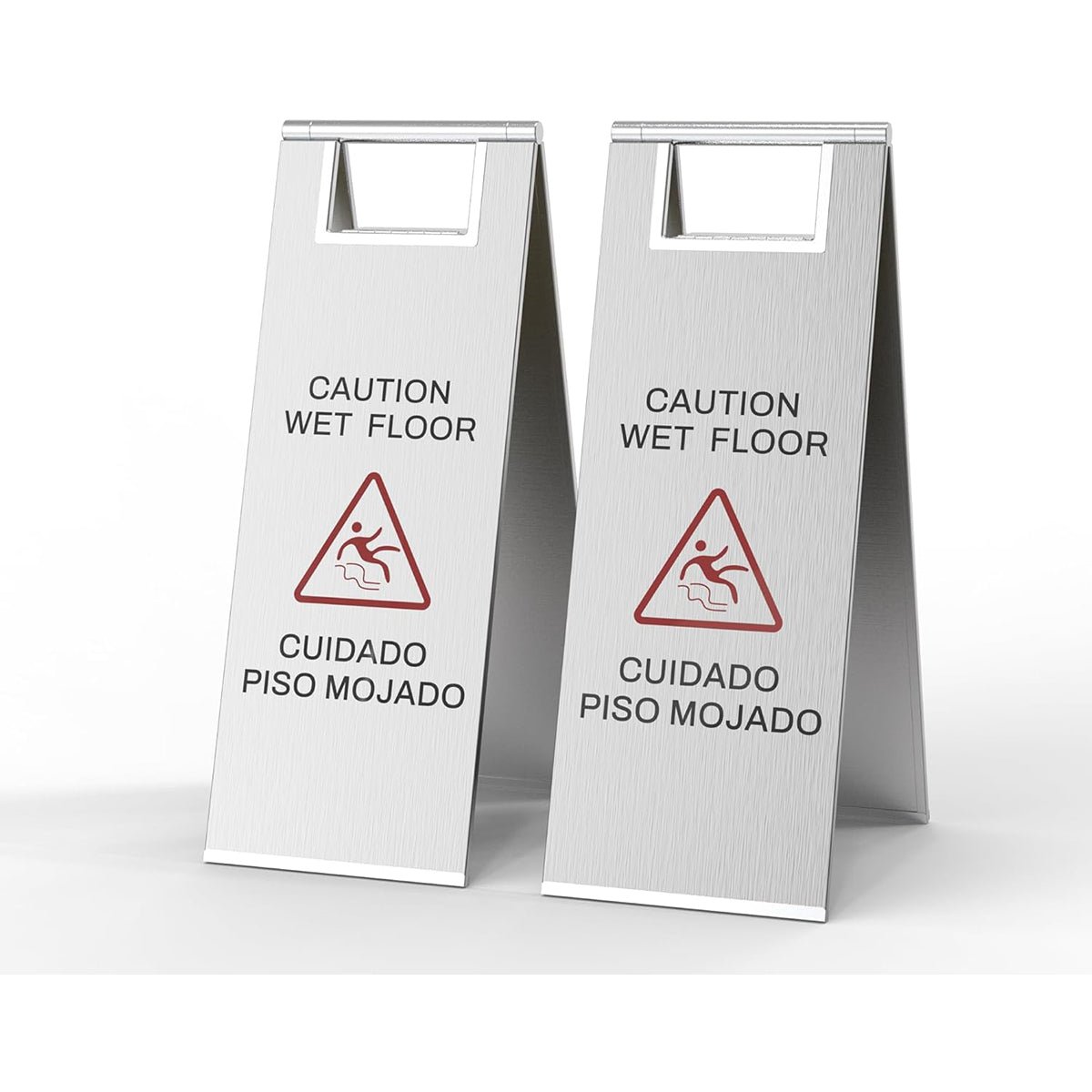 CAUTION WET FLOOR Stainless Steel Sign – 2 - Pack, 24" Foldable Sturdy Bilingual with Handle - CrazyAnt