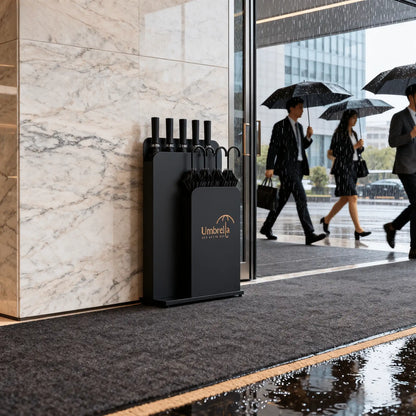 Commercial Indoor Umbrella Stand – Tall Wet Umbrella Holder with Drip Tray, Black for Lobby, Entryway, Hotel & Office - CrazyAnt