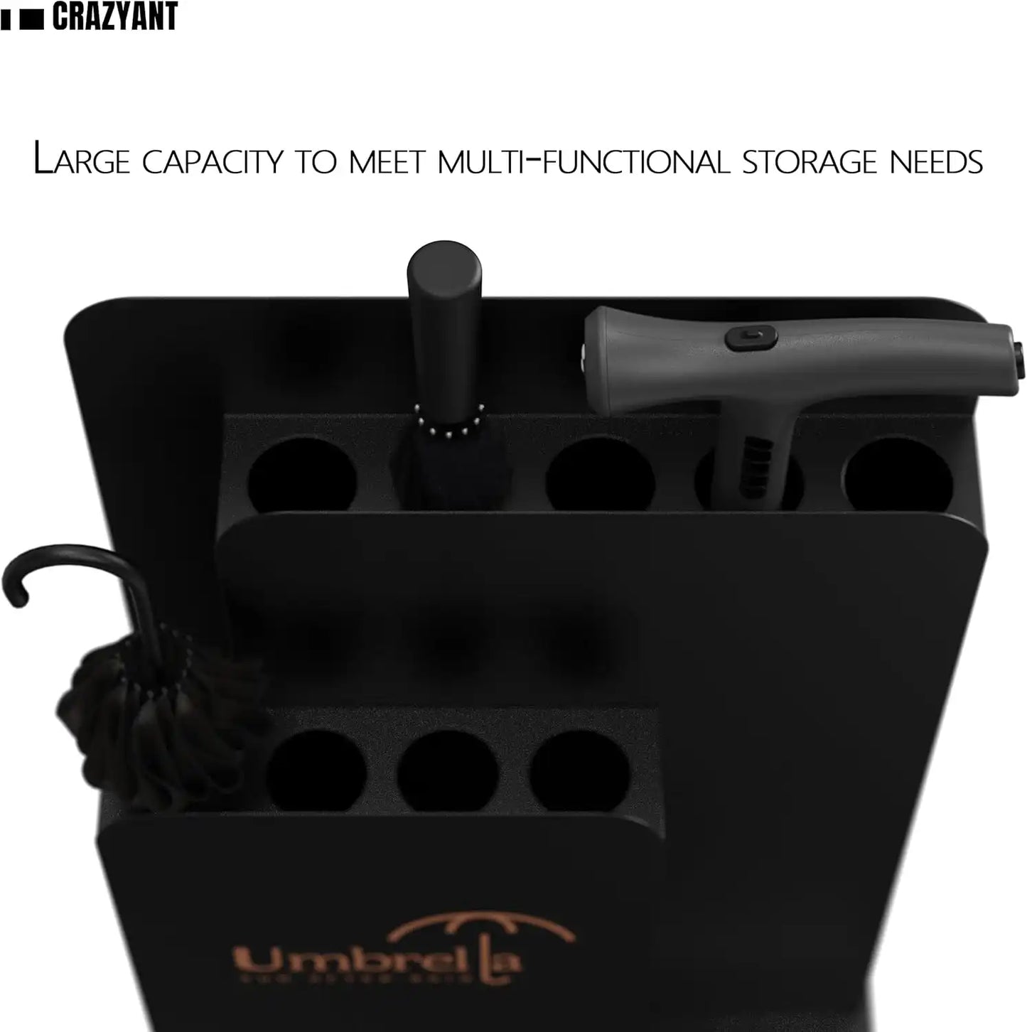 Commercial Indoor Umbrella Stand – Tall Wet Umbrella Holder with Drip Tray, Black for Lobby, Entryway, Hotel & Office - CrazyAnt