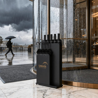 Commercial Indoor Umbrella Stand – Tall Wet Umbrella Holder with Drip Tray, Black for Lobby, Entryway, Hotel & Office - CrazyAnt