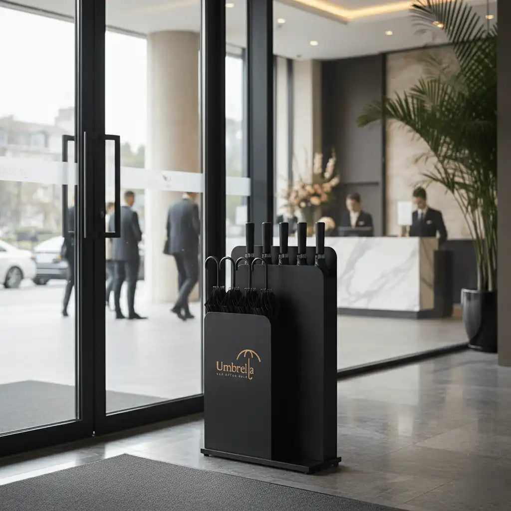 Commercial Indoor Umbrella Stand – Tall Wet Umbrella Holder with Drip Tray, Black for Lobby, Entryway, Hotel & Office - CrazyAnt