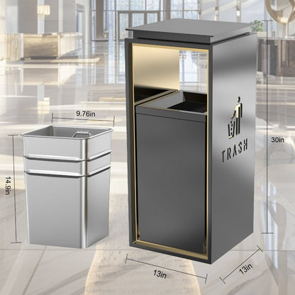 Commercial Trash Can – Durable Brushed Stainless Steel Garbage Bin, Fingerprint - Resistant, Indoor/Outdoor for Office & Hotel Lobby, 13"x13"x30", Modern Black - CrazyAnt