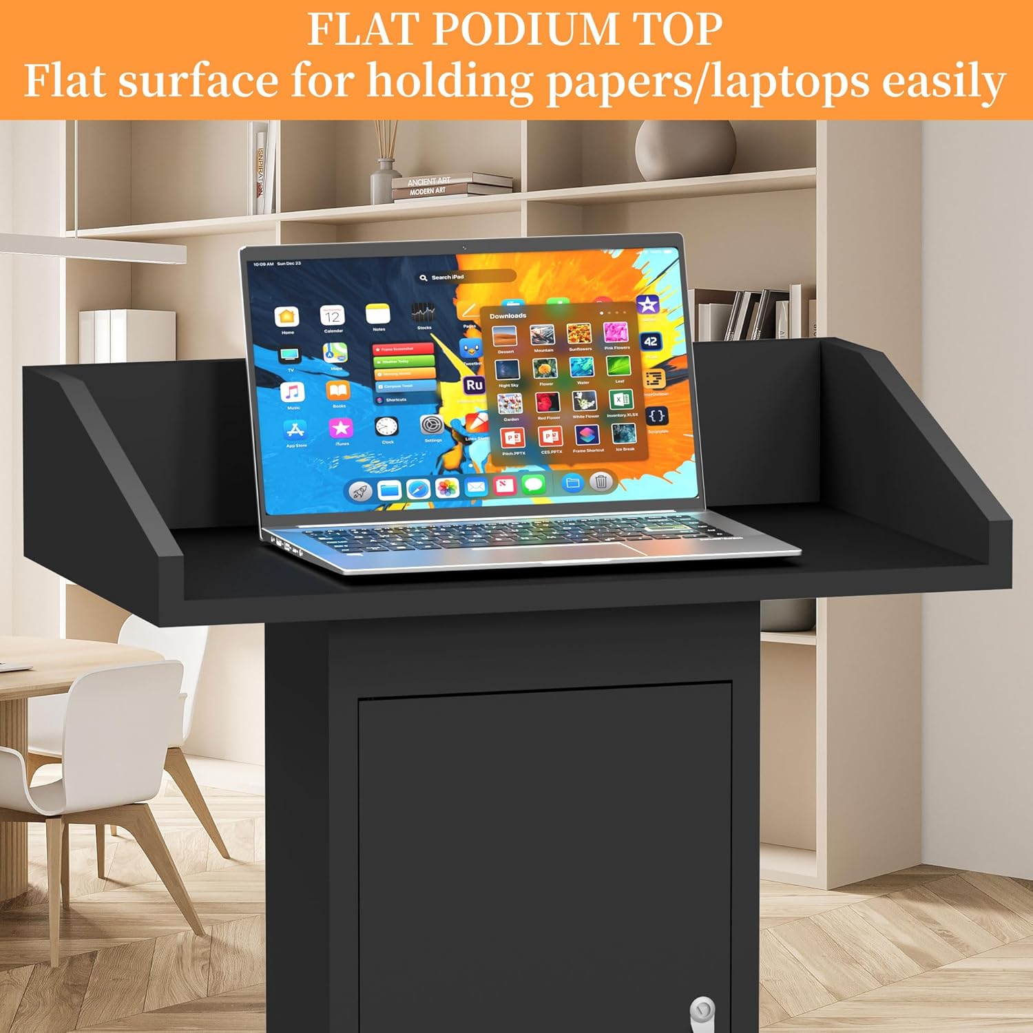 Heavy - Duty Mobile Podium Stand with 4 Lockable Wheels - 46.5"H Conference Lectern with Hidden Storage for Hotels, Events & Meetings - Black - CrazyAnt