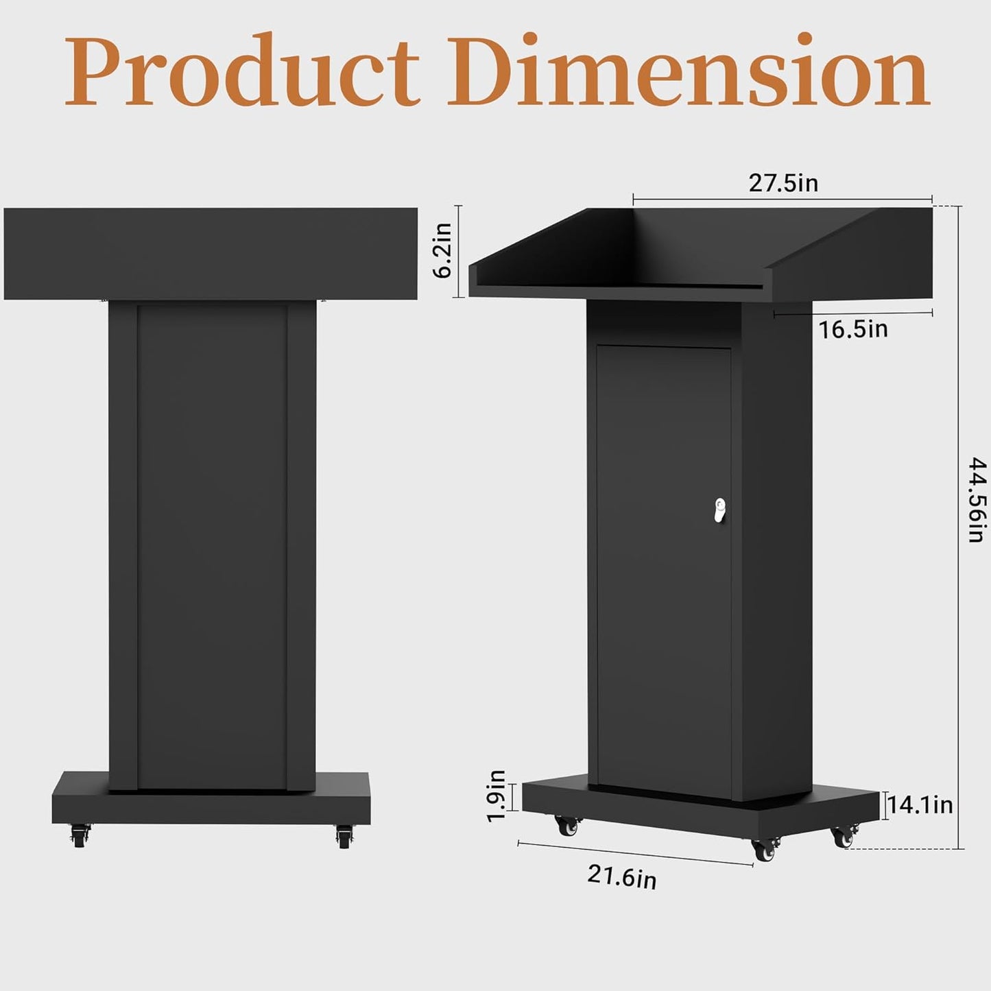 Heavy - Duty Mobile Podium Stand with 4 Lockable Wheels - 46.5"H Conference Lectern with Hidden Storage for Hotels, Events & Meetings - Black - CrazyAnt