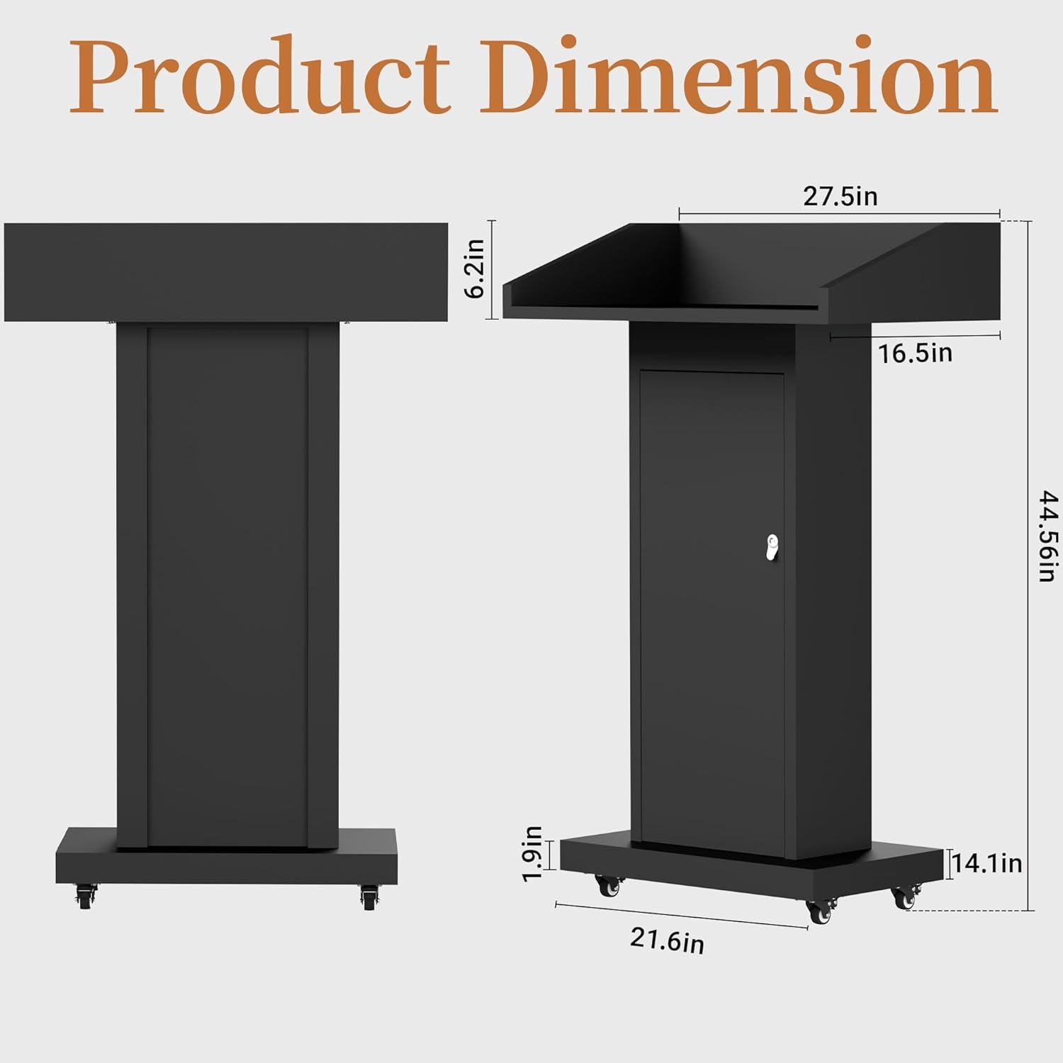 Heavy - Duty Mobile Podium Stand with 4 Lockable Wheels - 46.5"H Conference Lectern with Hidden Storage for Hotels, Events & Meetings - Black - CrazyAnt