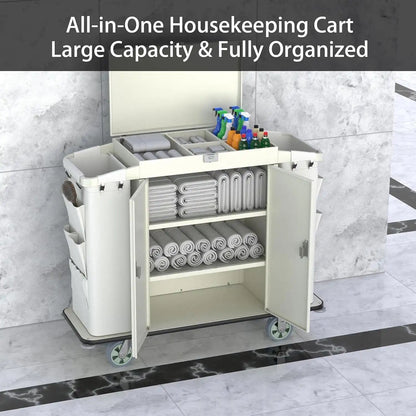 Hotel Housekeeping Cart – Heavy - Duty Trolley with Locking Doors, Side Bins & Wheels for Hotels & Resorts - CrazyAnt