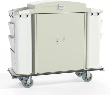 Hotel Housekeeping Cart – Heavy - Duty Trolley with Locking Doors, Side Bins & Wheels for Hotels & Resorts - CrazyAnt