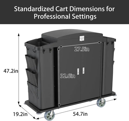 Hotel Housekeeping Cart – Heavy - Duty Trolley with Locking Doors, Side Bins & Wheels for Hotels & Resorts - CrazyAnt