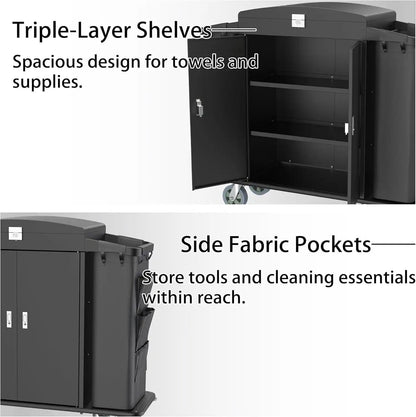 Hotel Housekeeping Cart – Heavy - Duty Trolley with Locking Doors, Side Bins & Wheels for Hotels & Resorts - CrazyAnt
