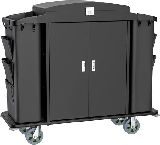 Hotel Housekeeping Cart – Heavy - Duty Trolley with Locking Doors, Side Bins & Wheels for Hotels & Resorts - CrazyAnt