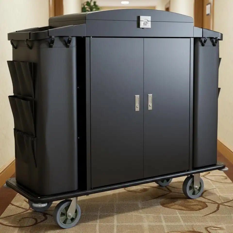 Hotel Housekeeping Cart – Heavy - Duty Trolley with Locking Doors, Side Bins & Wheels for Hotels & Resorts - CrazyAnt