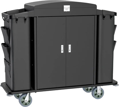 Hotel Housekeeping Cart – Heavy - Duty Trolley with Locking Doors, Side Bins & Wheels for Hotels & Resorts - CrazyAnt
