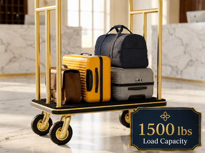 Hotel luggage cart with 1500 lbs load capacity for suitcases, duffel bags, and guest luggage