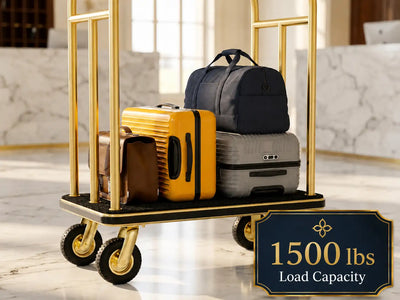 Hotel luggage cart with 1500 lbs load capacity for suitcases, duffel bags, and guest luggage