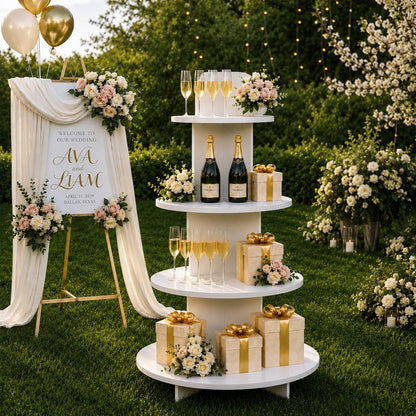 Wooden Champagne Wall Display Island with Shelves, 53" Wedding Favor Stand