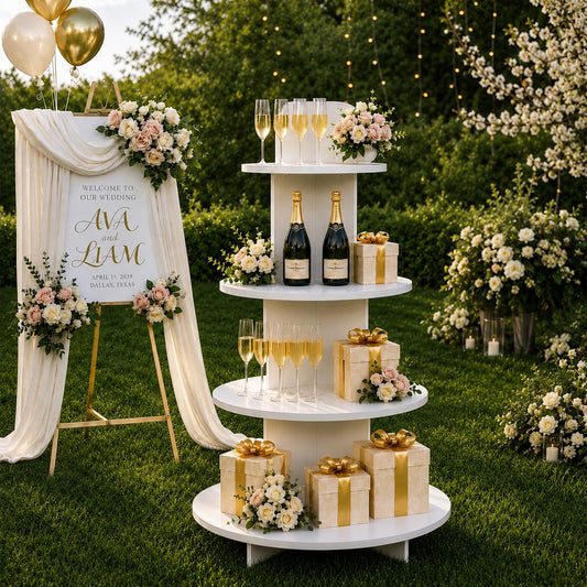 Wooden Champagne Wall Display Island with Shelves, 53" Wedding Favor Stand