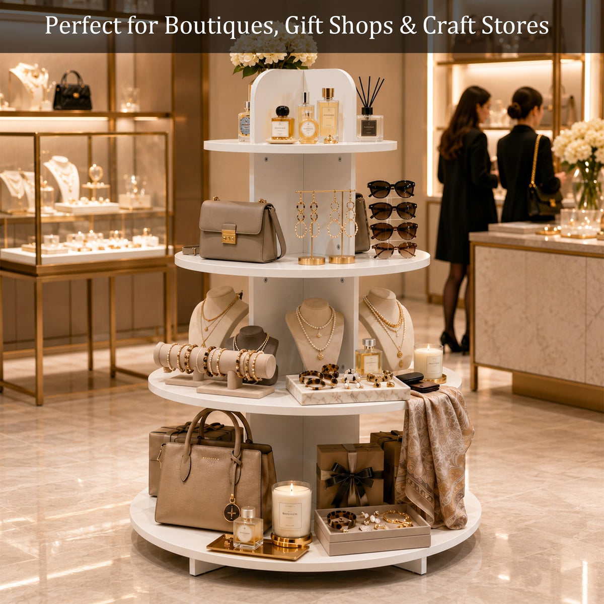 Wooden Champagne Wall Display Island with Shelves, 53" Wedding Favor Stand