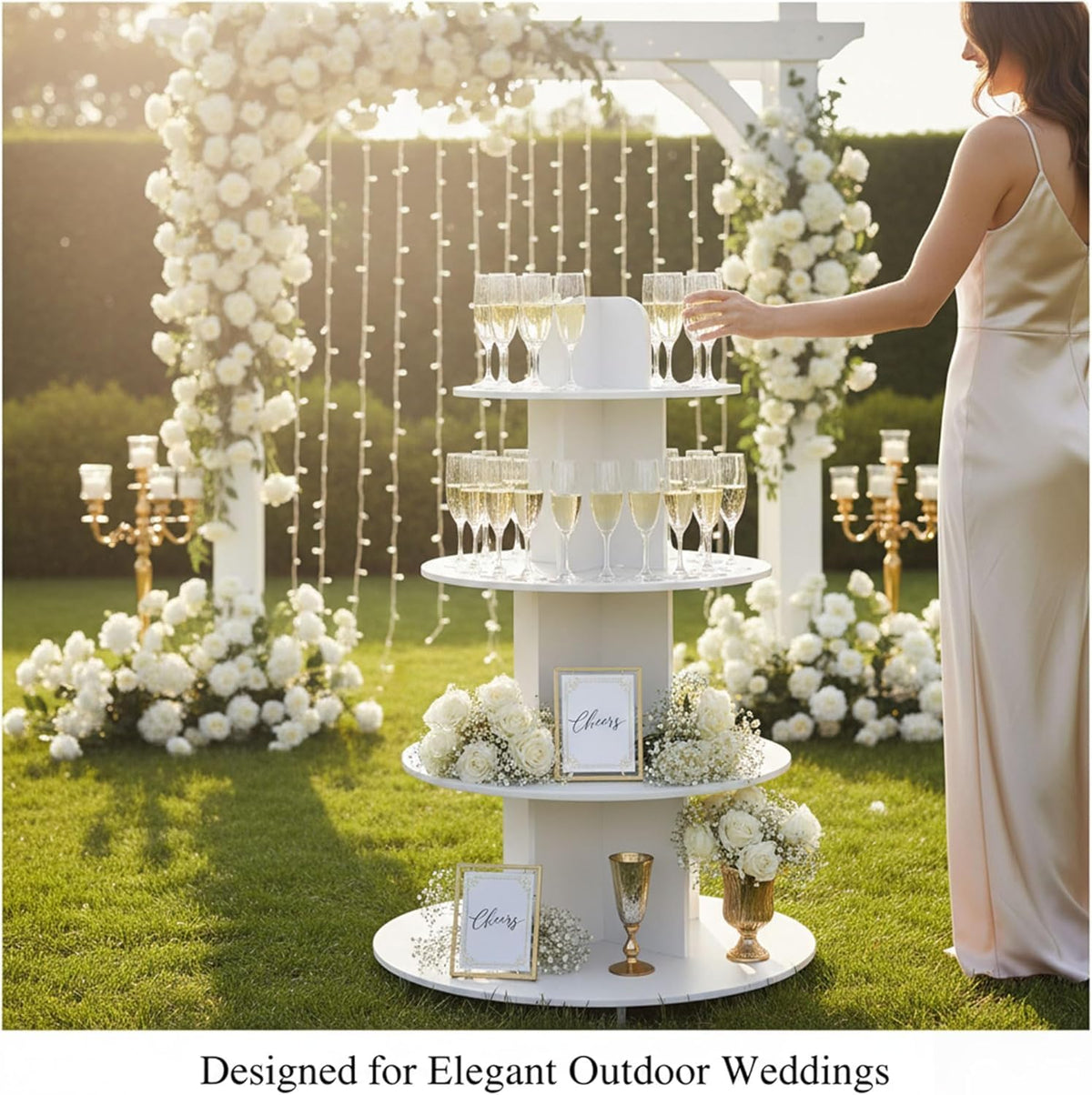 Wooden Champagne Wall Display Island with Shelves, 53" Wedding Favor Stand