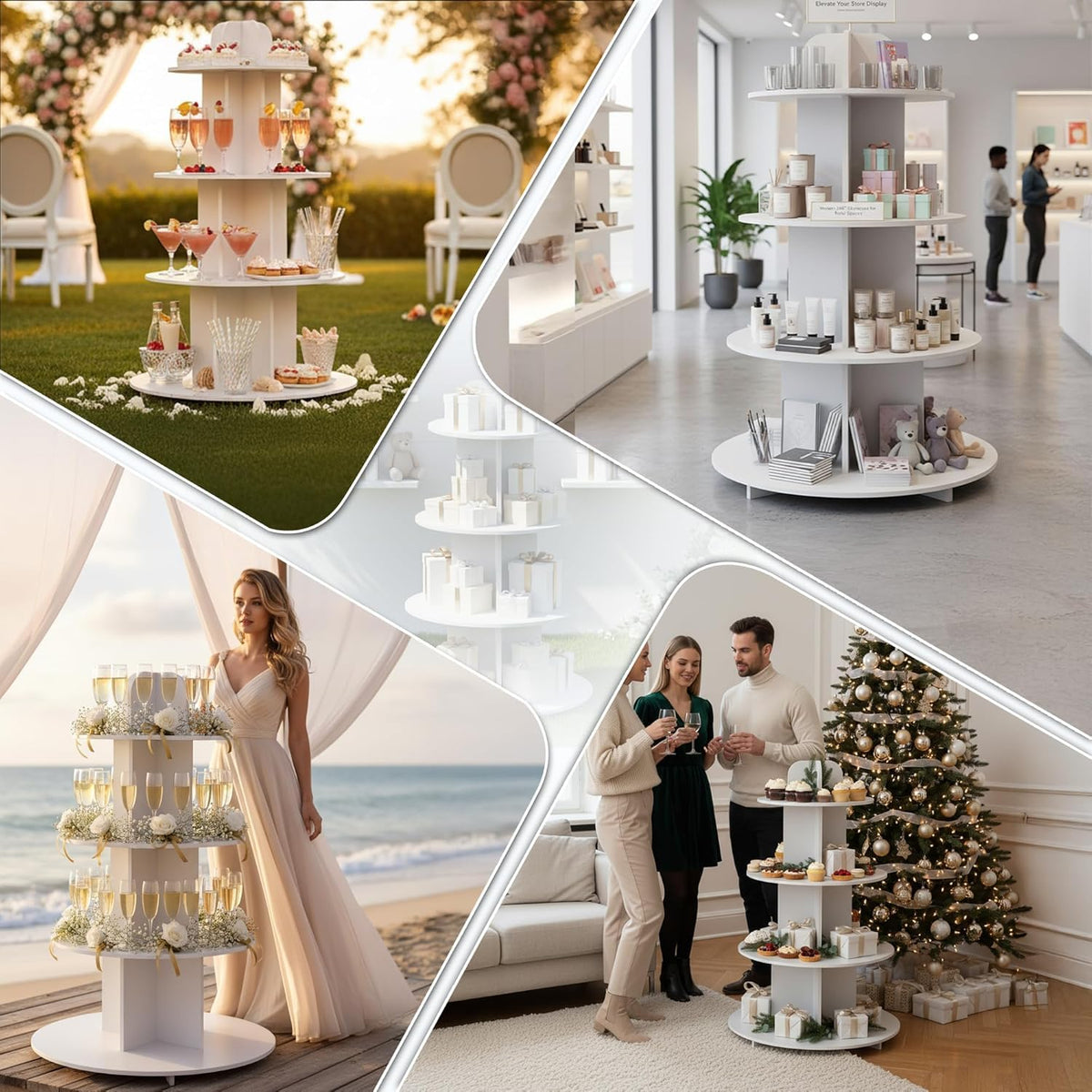 Wooden Champagne Wall Display Island with Shelves, 53" Wedding Favor Stand