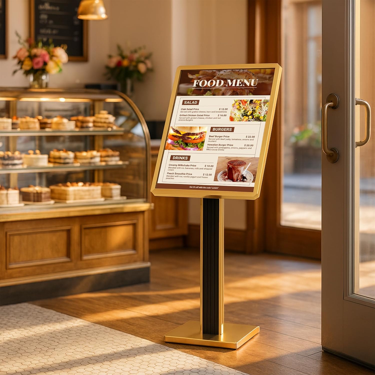 Menu Display Stand – 29x21.6" Aluminum Pedestal with Top - Loading Board for Restaurants, Cafés, Hotels - CrazyAnt