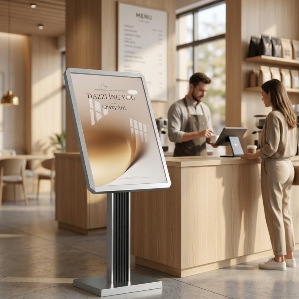 Menu Display Stand – 29x21.6" Aluminum Pedestal with Top - Loading Board for Restaurants, Cafés, Hotels - CrazyAnt