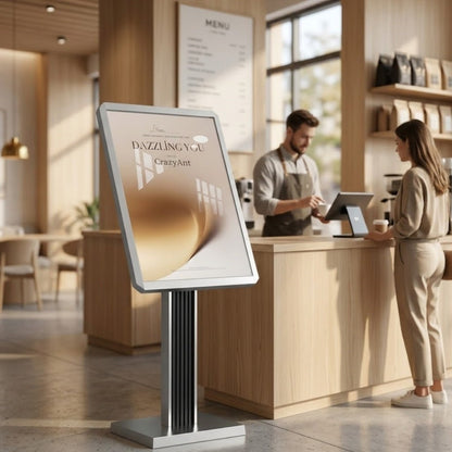 Menu Display Stand – 29x21.6" Aluminum Pedestal with Top - Loading Board for Restaurants, Cafés, Hotels - CrazyAnt