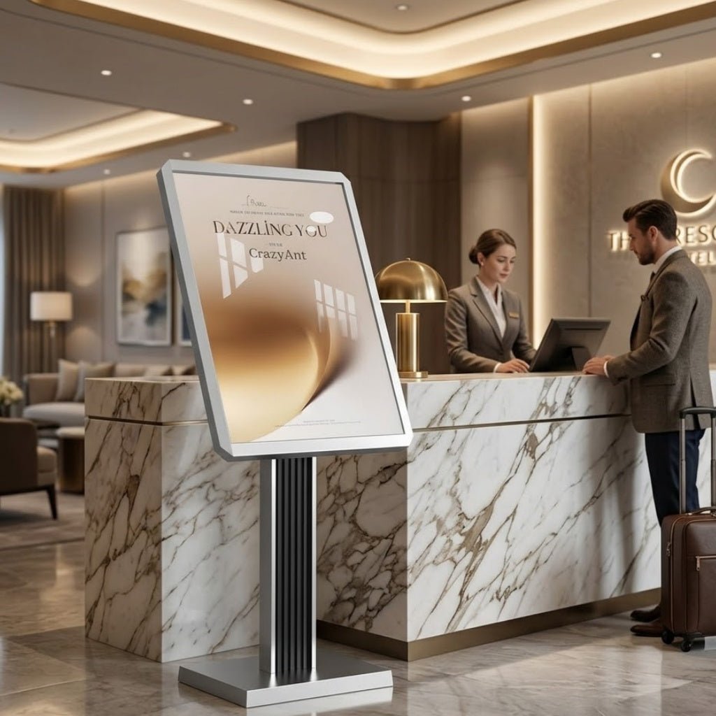 Menu Display Stand – 29x21.6" Aluminum Pedestal with Top - Loading Board for Restaurants, Cafés, Hotels - CrazyAnt