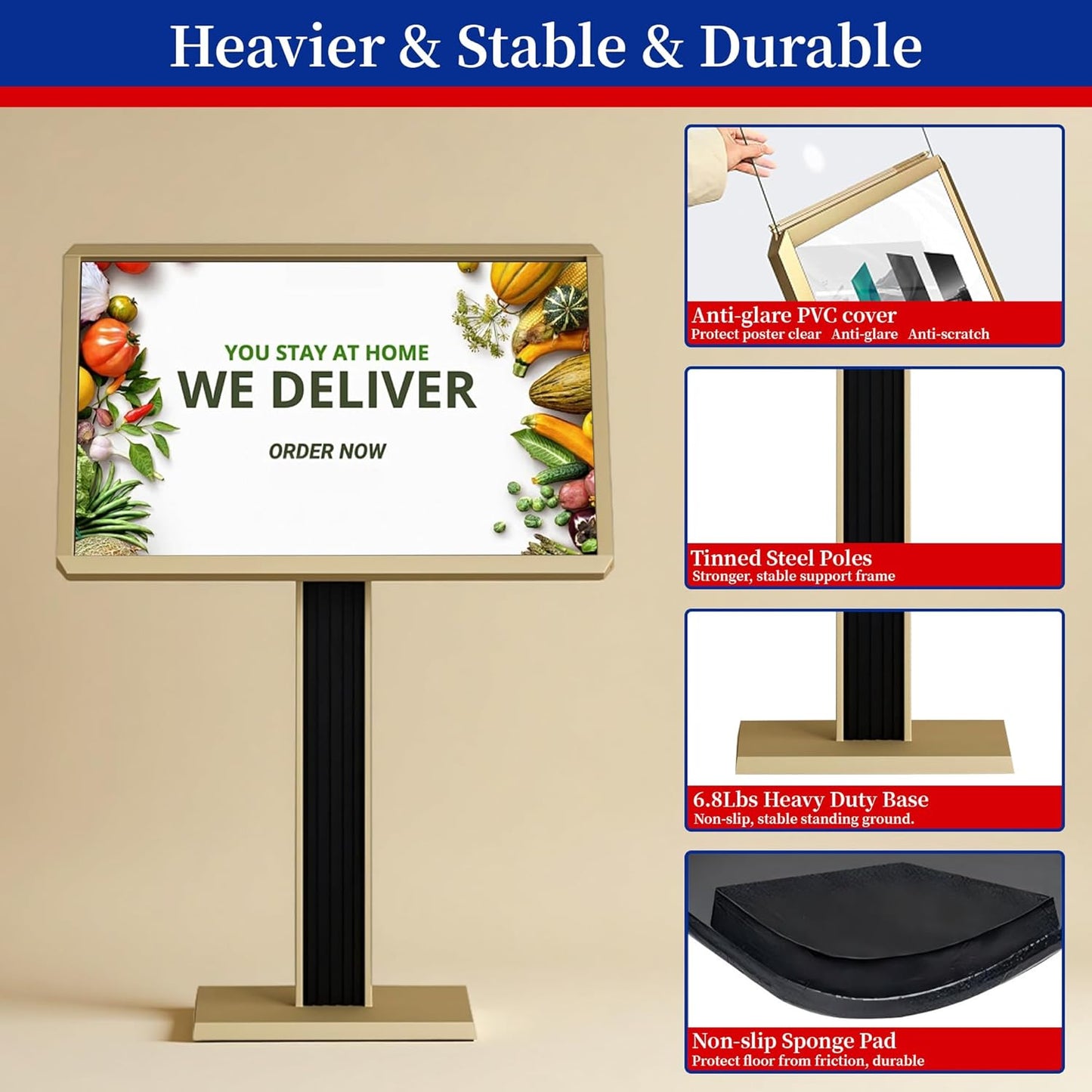 Menu Display Stand – 29x21.6" Aluminum Pedestal with Top - Loading Board for Restaurants, Cafés, Hotels - CrazyAnt
